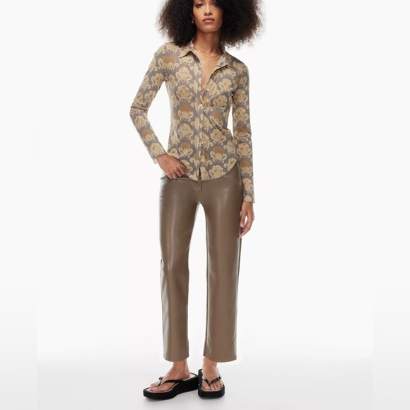 NWT Aritzia Wilfred Melina Vegan Leather Cropped Ankle Pants - Shitake - Size 2 - Picture 2 of 8